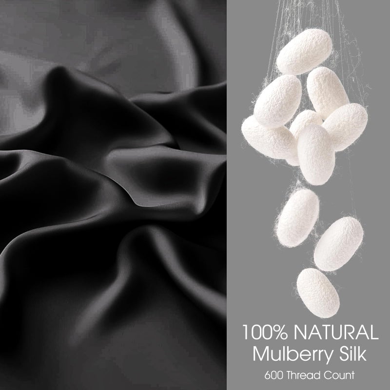 WLOSJ 100% Silk Pillow Cases 2 Pack Queen Size Mulberry Silk Pillowcase for Hair and Skin Set of 2 Highest Grade 6A Silk Soft Breathable Cooling with Hidden Zipper  Black - Image 2